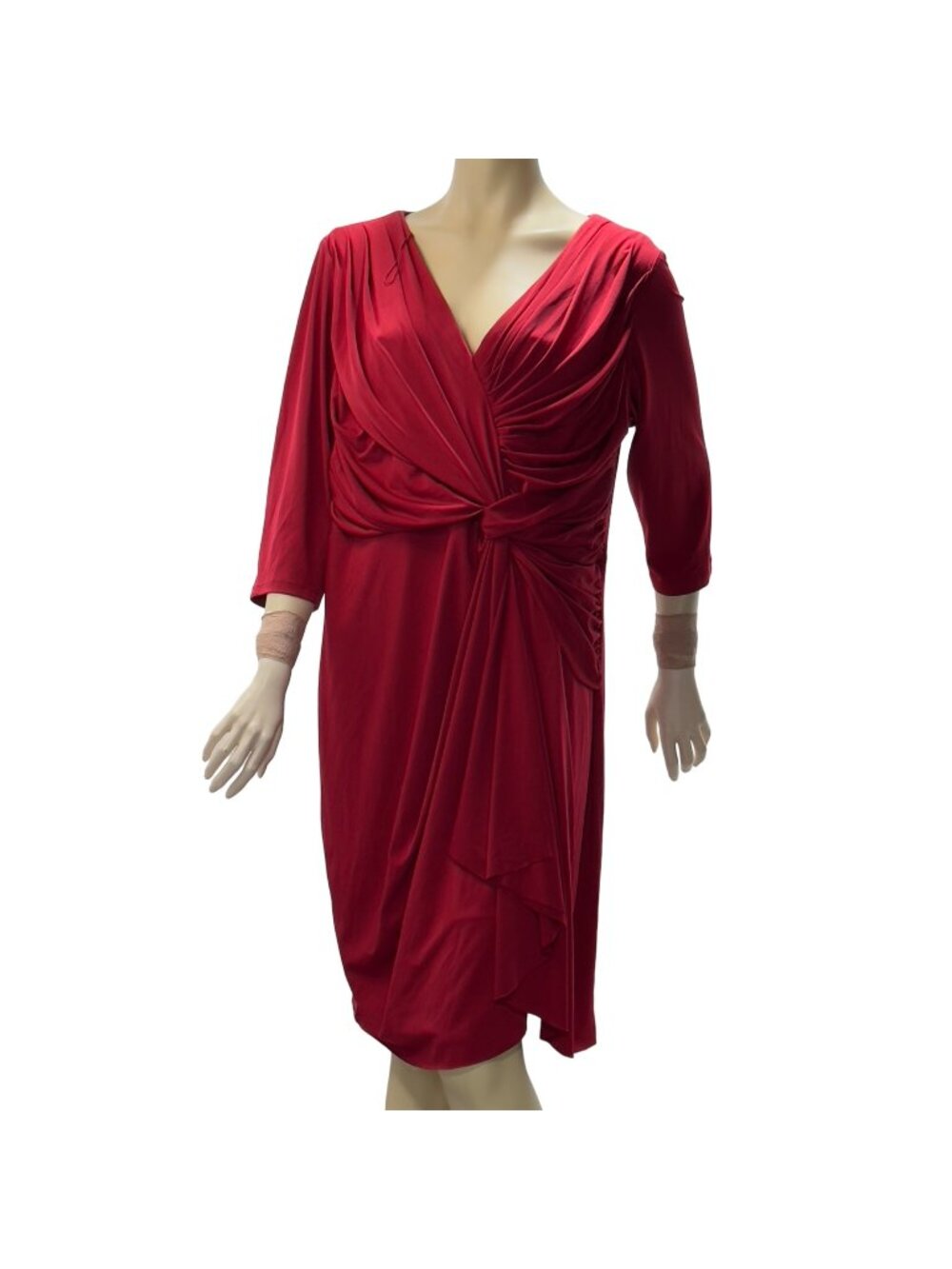 LONDON TIMES Women's Red Draped Faux Wrap Dress Polyester Stretch Size 18W